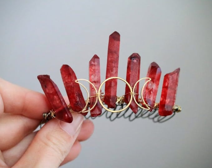 Blood Moon // triple moon and red crystal mini crown