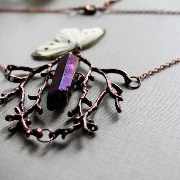 Elven Heart in Cedar // copper branch and crystal point necklace