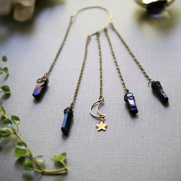 Moonlight // crescent moon and blue quartz single ear wrap - no piercing needed