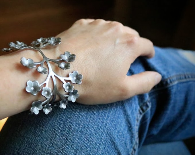 May Flowers in Silver // steel flower cuff bracelet