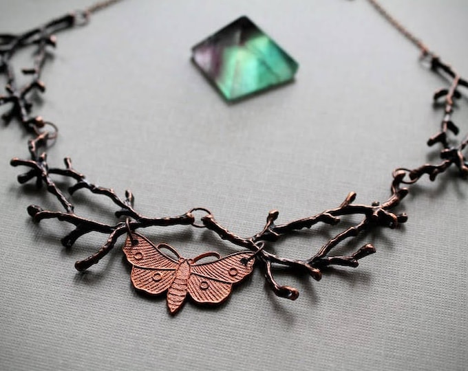 Nocturnal // moth and copper branch necklace