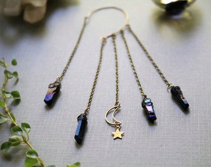 Moonlight // crescent moon and blue quartz single ear wrap - no piercing needed