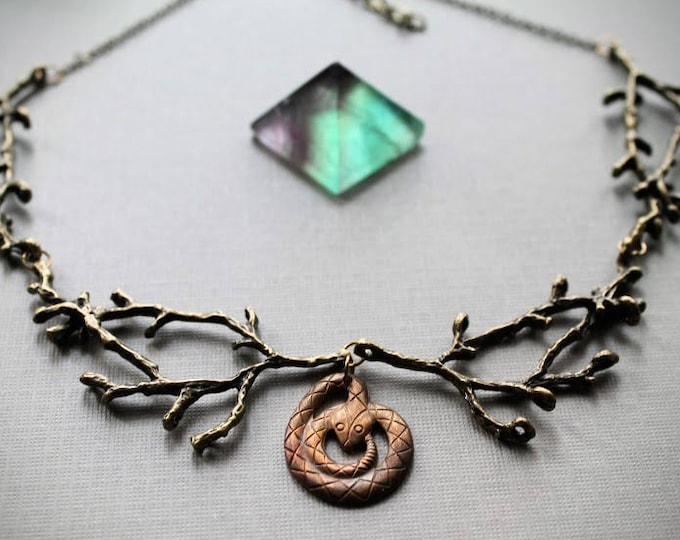 Sagebrush // rattle snake and brass branch necklace