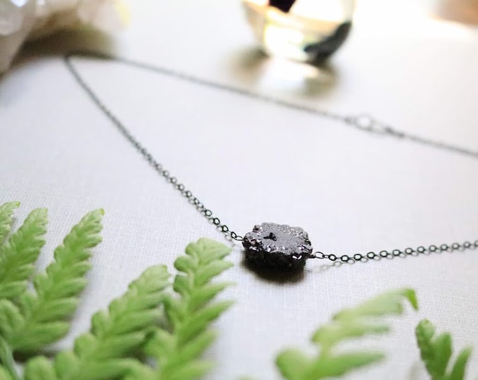 Bonedust // black druzy necklace