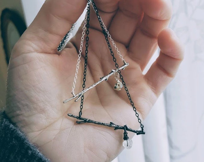 Birth // raw crystal birthstone and twig necklace