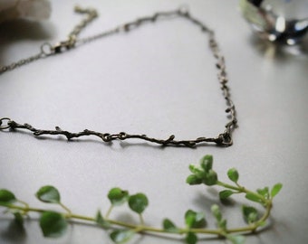 Green Witch // simple brass branch necklace