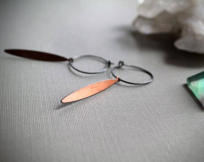 Cattail // long copper oval earrings