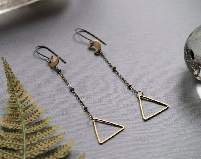 Moons over Mountains // crescent moon and brass triangle earrings