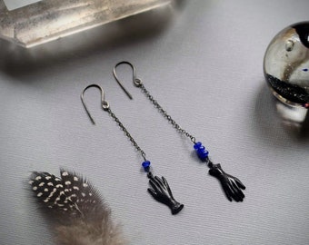 Just a Touch of Death // black hand and blue beaded earrings