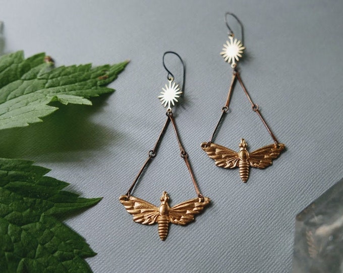 Kissed by Fire // raw brass moth and flame earrings