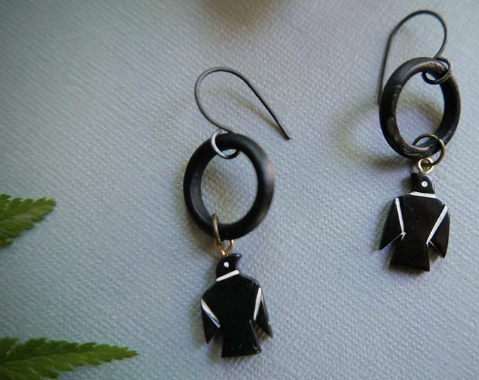 Magpie // black bird earrings