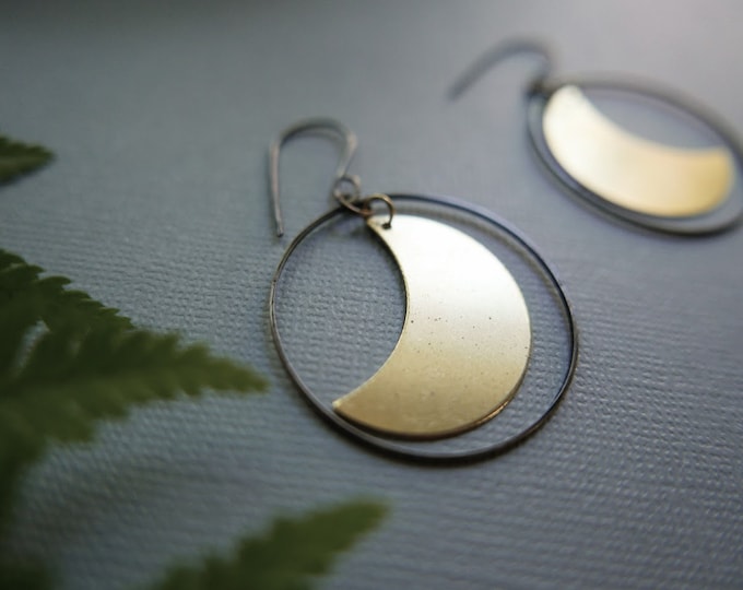 Retrograde // brass crescent moon earrings