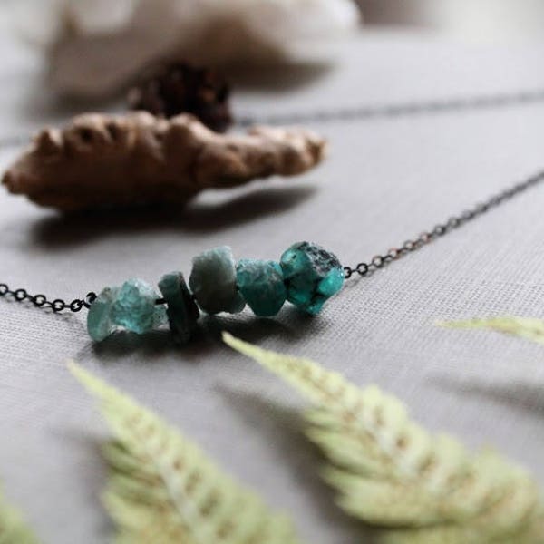 Cornflower // raw teal blue apatite necklace