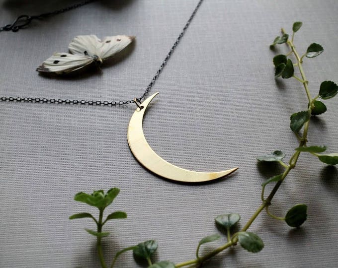 Waning // large brass crescent moon necklace