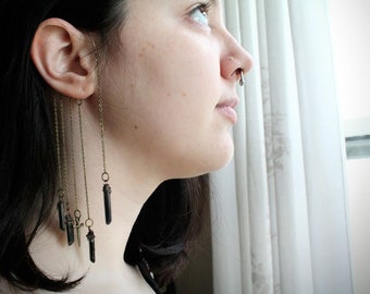Darkness // athame and black quartz single ear wrap - no piercing needed