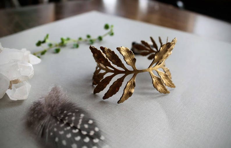 Fern Frond // vintage brass leaf bracelet image 1