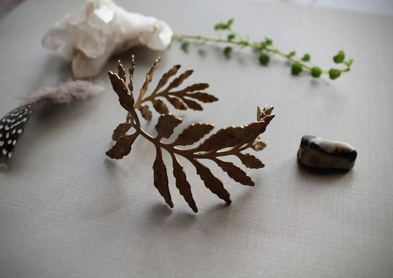 Fern Frond // vintage brass leaf bracelet image 7