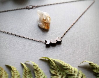 Lunar // small moon phase brass necklace