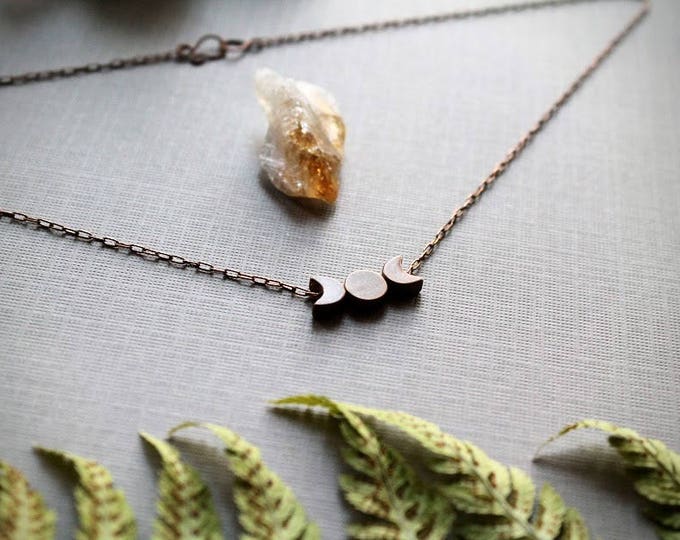 Lunar // small moon phase brass necklace