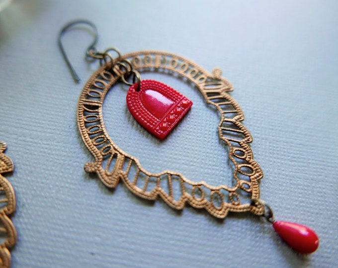 Tiny Red Door // large filigree earrings with a little red door