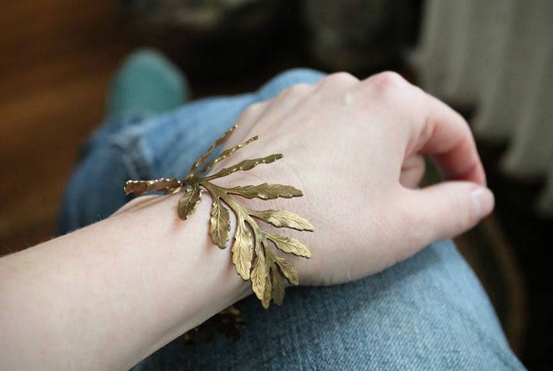 Fern Frond // vintage brass leaf bracelet image 6