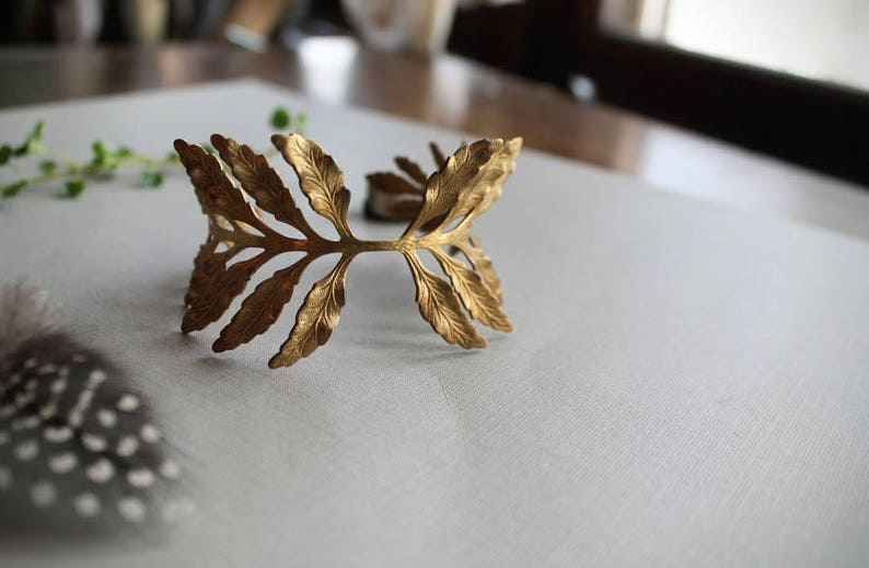 Fern Frond // vintage brass leaf bracelet image 5