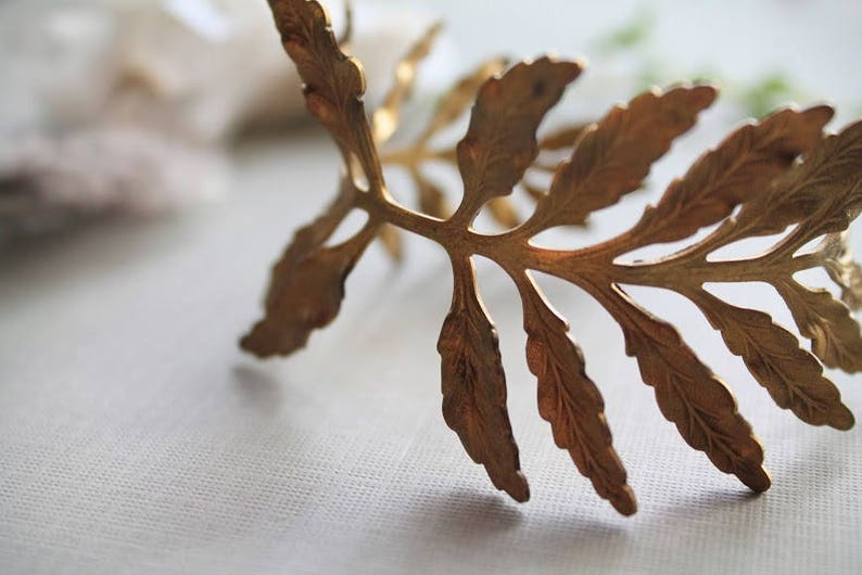 Fern Frond // vintage brass leaf bracelet image 2