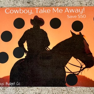 Cowboy, Take Me Away Laminated A5 Scratch Off Savings Challenge - Save 50