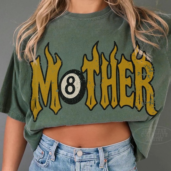 Mutter T-Shirt Comfort Colors® Trendy 8 Ball Mutter Lucky Mama Shirt Vintage Flammen Rad Mom Geburtstagsgeschenk Moto Edgy Grunge Ästhetische Streetwear