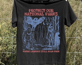 Cryptid National Parks Shirt Comfort Colors® 90s Protect Our Parks Vintage Camping Hiking Tee Retro Wanderlust Shirt Fantasy Creatures Tee