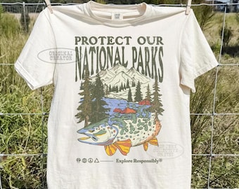 ORIGINAL Protect Our Parks Tee Comfort Colors® 90s Vintage Fish National Parks Shirt Granola Girl Nature Hiking Tee Retro Wanderlust T Shirt