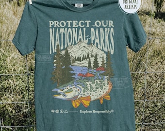 ORIGINAL Protect Our Parks Tee Comfort Colors® 90s Vintage Fish National Parks Shirt Granola Girl Nature Hiking Tee Retro Wanderlust T Shirt