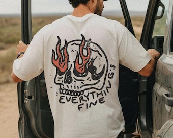 Everything's Fine Tee UNISEX Comfort Colors® Rock n Roll Vintage Rebel Skull Shirt Retro Moto Edgy Grunge Tops Festival Aesthetic Streetwear