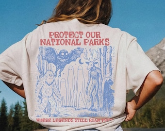 Cryptid National Parks Shirt Comfort Colors® 90s Protect Our Parks Vintage Camping Hiking Tee Retro Wanderlust Shirt Fantasy Creatures Tee