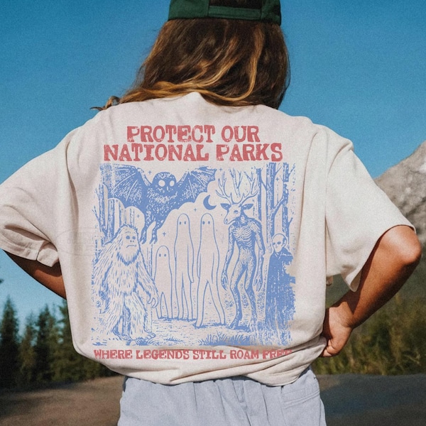 Cryptid National Parks Shirt Comfort Colors® 90s Protect Our Parks Vintage Camping Hiking Tee Retro Wanderlust Shirt Fantasy Creatures Tee