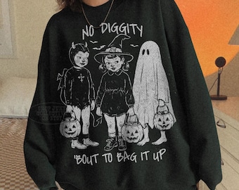 Vintage Halloween Sweatshirt UNSX No Diggity Shirt 90s Nostalgia Halloween Crewneck Retro Trick or Treat Kids Whimsigoth Cute Spooky Sweater