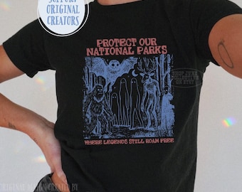 Camiseta de bebé de los 90 de parques nacionales de críptidos - ORIGINAL - Camiseta de moda de críptidos, top corto retro de chica granola Whimsigoth, camiseta vintage de criaturas fantásticas