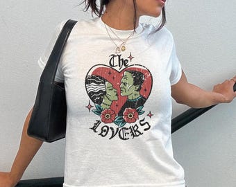 Camiseta infantil Monster Lovers, estilo clásico de culto de los 90, de terror, para el verano y Halloween. Camiseta vintage de estilo antiguo con estampado de tatuajes. Camiseta Monster Bride retro para Halloween.