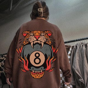 Lucky Leopard Sweatshirt Traditional Tattoo 8 Ball Shirt Grunge Streetwear  Lucky Me Yallternative Aesthetic Hoodie Vintage Western Crewneck