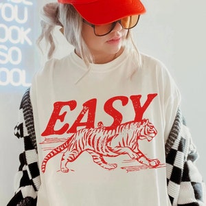 Easy Tiger Tee UNISEX Comfort Colors® Vintage Inspired Shirt Trendy Tiger T Shirt Retro Festival Clothing Oversized Tee Boho Hippie Clothes