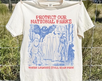 Cryptid National Parks Shirt Comfort Colors® 90s Protect Our Parks Vintage Camping Hiking Tee Retro Wanderlust Shirt Fantasy Creatures Tee