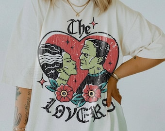 Vintage Monster Lovers Tattoo Shirt UNSX Comfort Colors® 90s Cult Classic Horror Couple Monster Bride Universal Vac Monster Lovers Tee