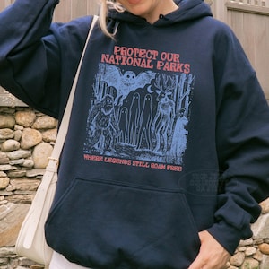 Cryptid National Parks Hoodie UNSX 90-tals Skydda våra parker Vintage Camping Vandringströja Retro Wanderlust-tröja Fantasivarelser Hoodie