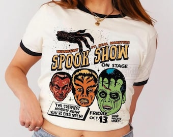 Spook Show Shirt - ORIGINAL - 90s Ringer Tee Vintage Halloween Tshirt Cult Classic Horror Film Lover Gift Grunge Fright Night Monster Mash