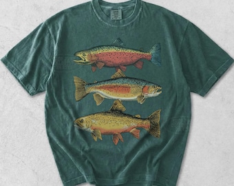 Fishing Shirt Comfort Colors® 90s Aesthetic Rainbow Trout Gorpcore Fly Fishing Gift Brown Trout Tshirt Trout Fishing Tee Vintage Fish Shirt