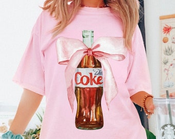 Diet Coke Tee Comfort Colors® Coquette Girlie Water Color Coke Shirt Coke Bottle with a Bow Soft Girl Aesthetic Coca Cola Painting Pink Bow