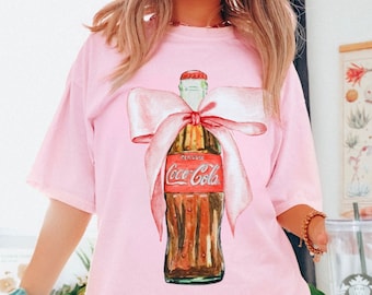 Coke with a Bow T Comfort Colors® Coquette Girlie Water Color Coke Shirt Coke Bottle Bow Soft Girl Aesthetic Coca Cola Painting Pink Bow