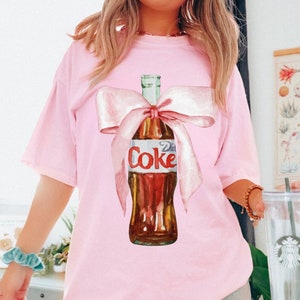 Diet Coke Tee Comfort Colors® Coquette Girlie Water Color Coke Shirt Coke Bottle with a Bow Soft Girl Aesthetic Coca Cola Painting Pink Bow