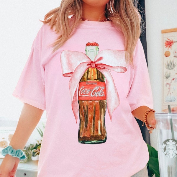 Coke with a Bow T Comfort Colors® Coquette Girlie Water Color Coke Shirt Coke Bottle Bow Soft Girl Aesthetic Coca Cola Painting Pink Bow