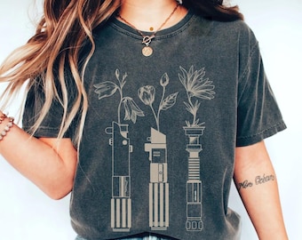 Floral Lightsaber Shirt UNISEX Comfort Colors® Darth Vader Tee Anakin Skywalker Luke Star Wars Oversized T Shirt WDW Vacation Galaxy's Edge